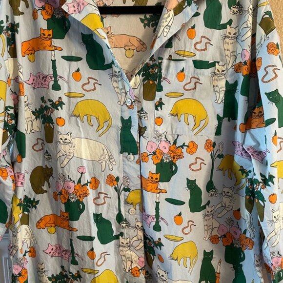 Hanna Andersson Baggu Cat Table Talk Women’s Long Sleeved Button Up Shirt S - Picture 4 of 15